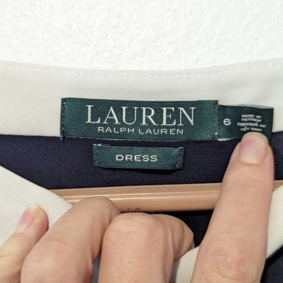 Lauren by Ralph Lauren Navy Ruched Bodycon Midi Dress Formal Office Cocktail - Picture 4 of 5